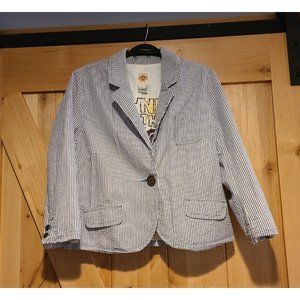 Old Navy Girl's Large Cropped Seersucker Blazer Blue Vintage